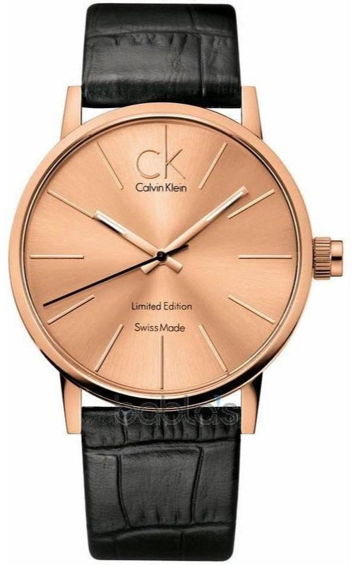 Calvin Klein Post Minimal gold tone dial with black leather strap
