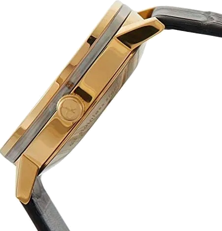 Calvin Klein Post Minimal side profile with gold tone case and black leather strap