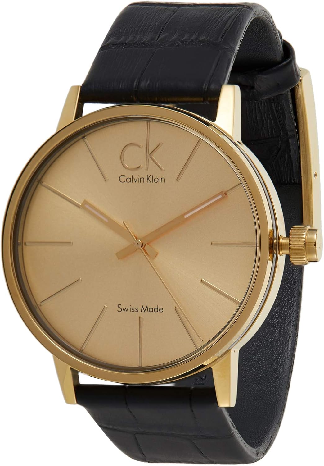Calvin Klein Post Minimal rose gold dial black leather strap men's watch