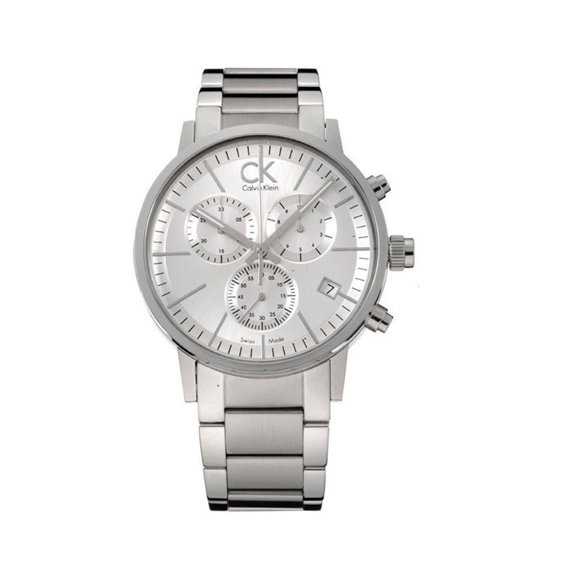 Calvin Klein Post Minimal K7627126 watch angled view showing stainless steel case and bracelet