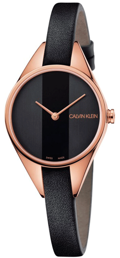 Calvin Klein Rebel ladies watch with black dial and rose gold case