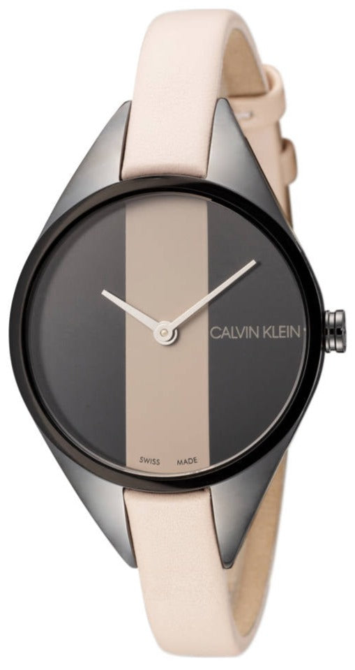 Calvin Klein Rebel ladies watch with black dial and cream strap