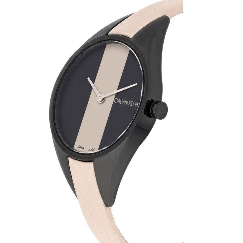 Calvin Klein Rebel watch side profile showing tapered case and strap