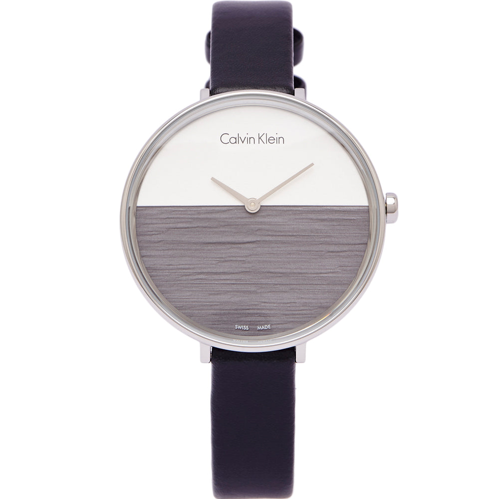 Calvin Klein Rise women's quartz watch with split white and gray textured dial