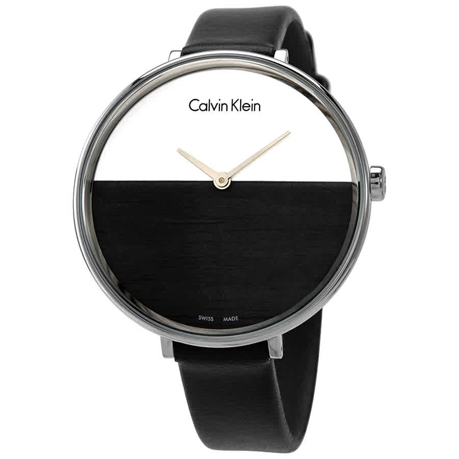 Calvin Klein Rise women's watch with white dial upper half and black dial lower half