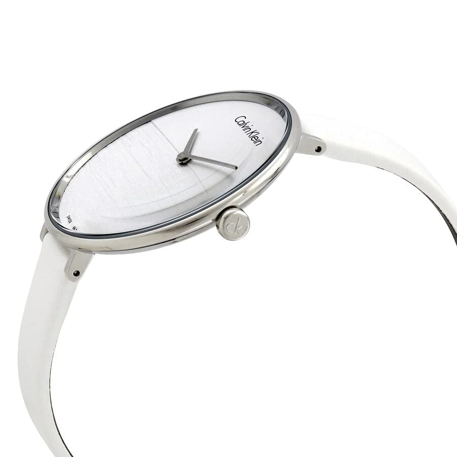 Calvin Klein Rise K7A231L6 watch with white dial and white leather strap