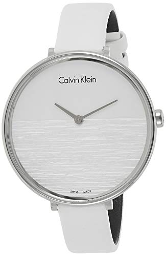 Calvin Klein Rise white dial women's watch with white leather strap