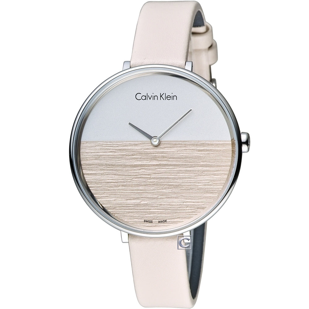 Calvin Klein Rise ladies watch three-quarter view showing strap and case