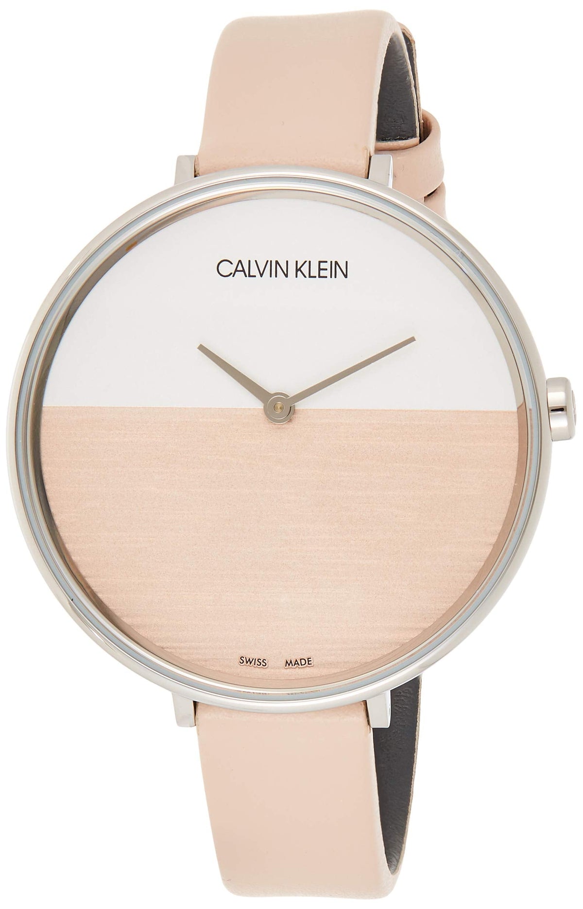 Calvin Klein Rise women's watch with white and natural wood dial design