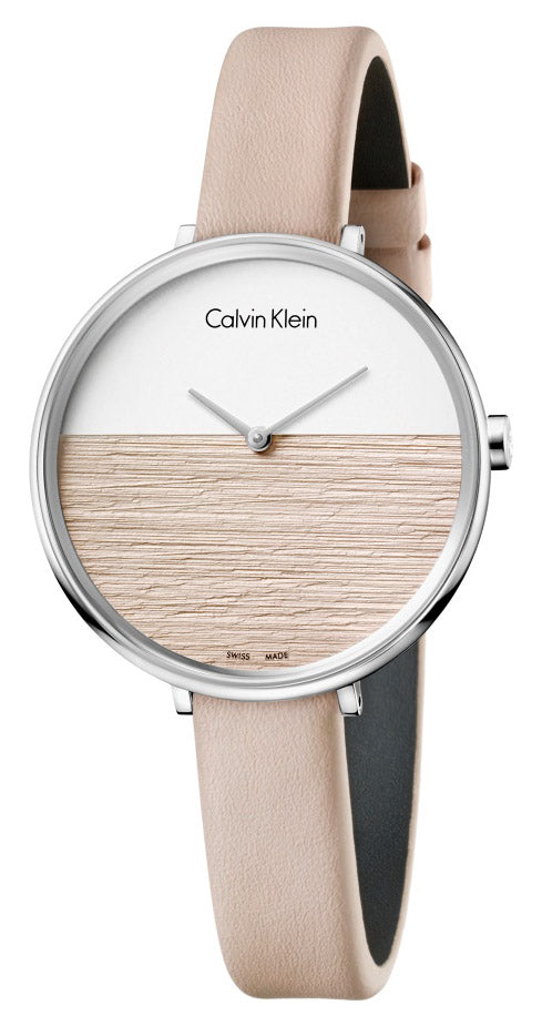Calvin Klein Rise ladies watch with cream strap and split dial face