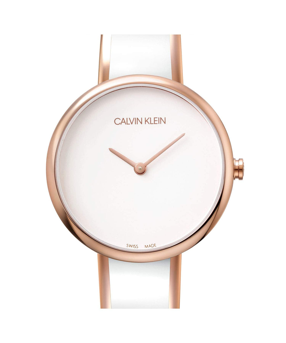 Calvin Klein Seduce women's watch frontal view white dial rose gold bezel