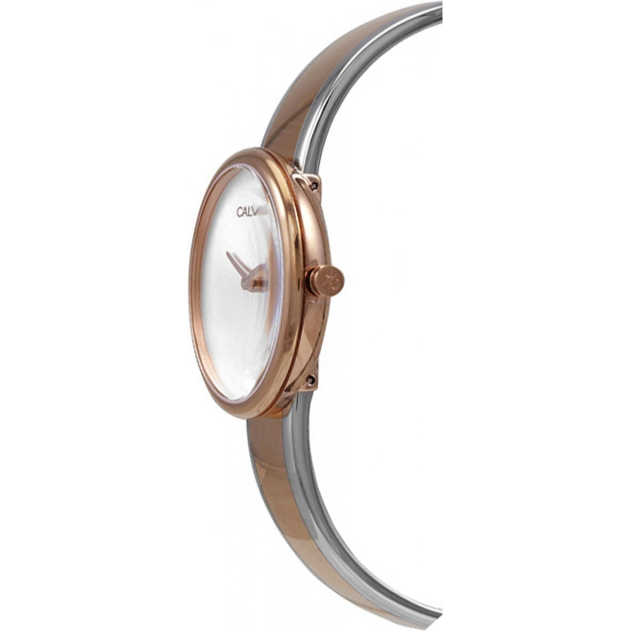 Calvin Klein Seduce K4E2N61X watch side profile showing case thickness and two-tone design
