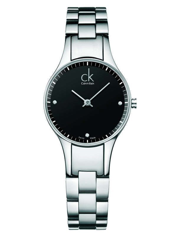 Calvin Klein Simplicity women's watch with black dial and steel strap