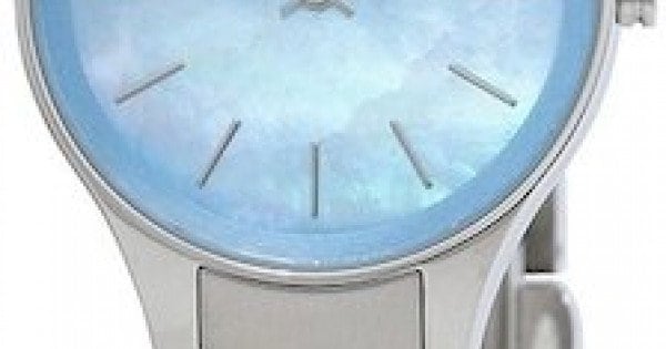 Detailed view of Calvin Klein Simplicity K432314N blue mother of pearl dial face