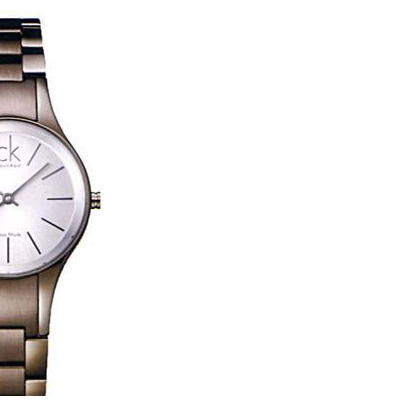 Calvin Klein Simplicity watch angle view with steel bracelet and white dial