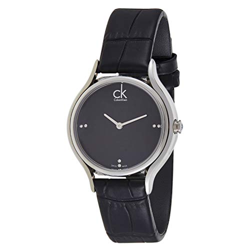 Calvin Klein Skirt women's watch with crocodile-embossed black leather strap
