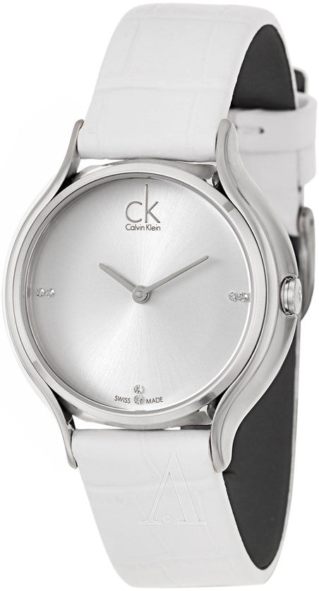 Calvin Klein Skirt women's watch with white dial and white leather strap