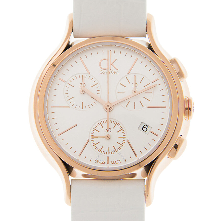 Calvin Klein Skirt women's chronograph watch, white dial with rose gold subdials and case