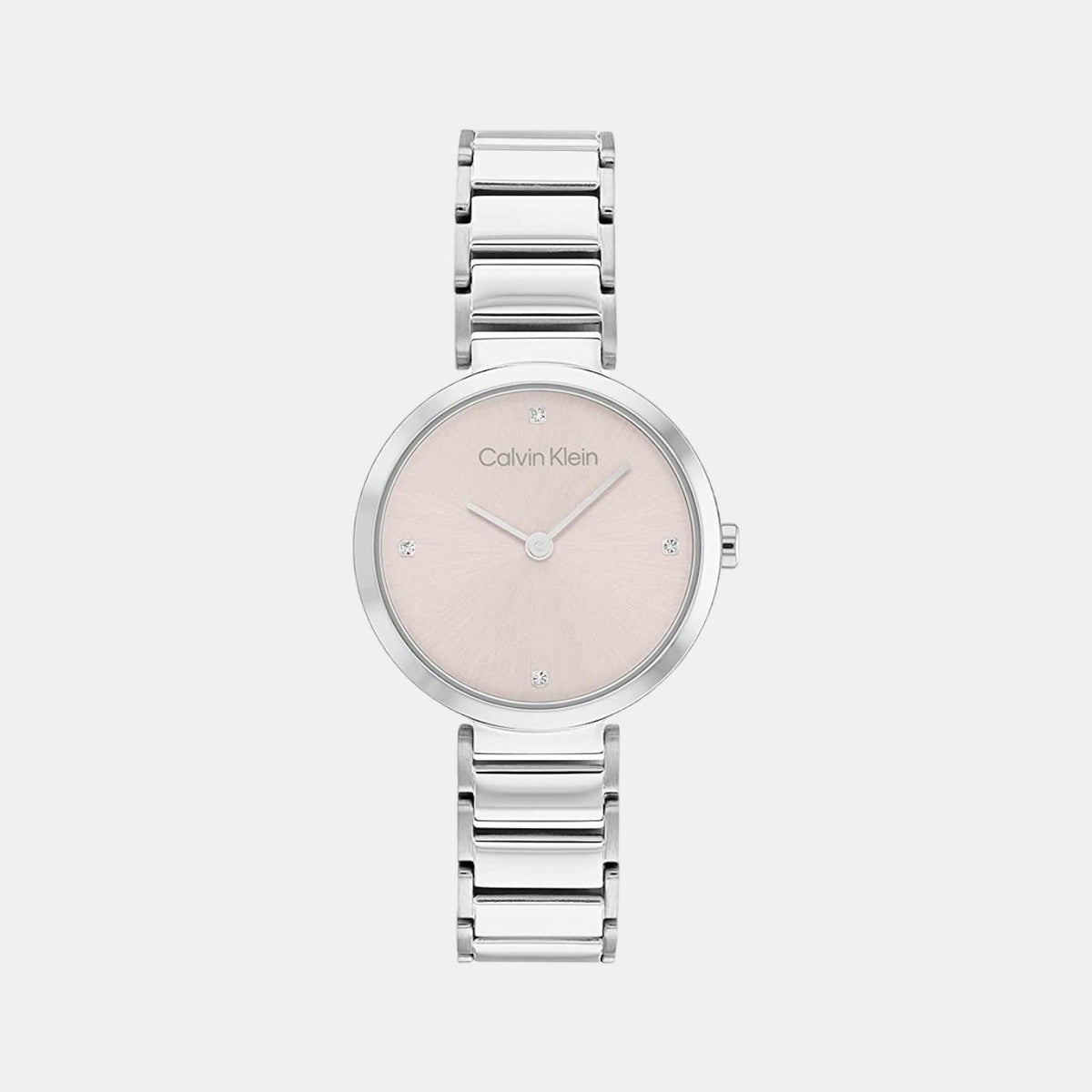Calvin Klein Stately women's watch nude dial with silver metal bracelet, front display