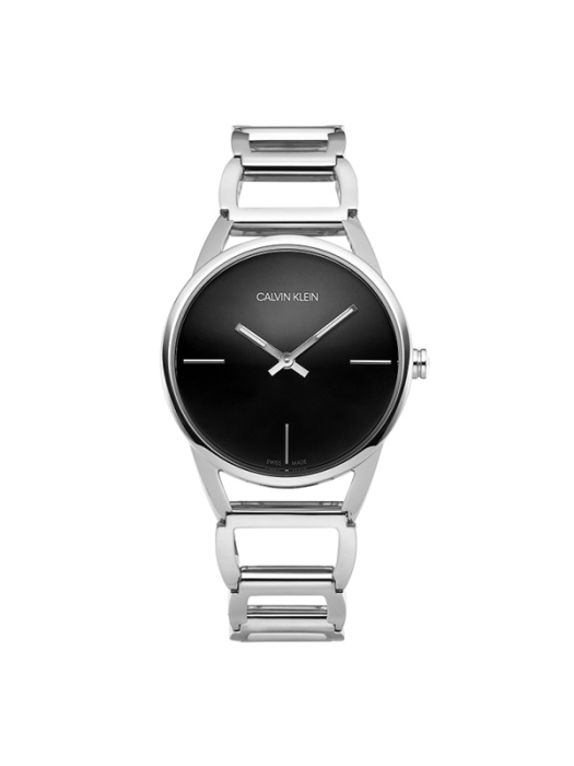 Calvin Klein Stately ladies watch with minimalist black dial and silver bracelet