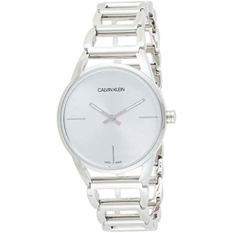 Calvin Klein Stately K3G23126 women's watch angled view showing stainless steel bracelet