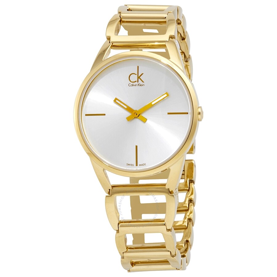 Calvin Klein Stately quartz women's watch with silver dial and gold steel strap