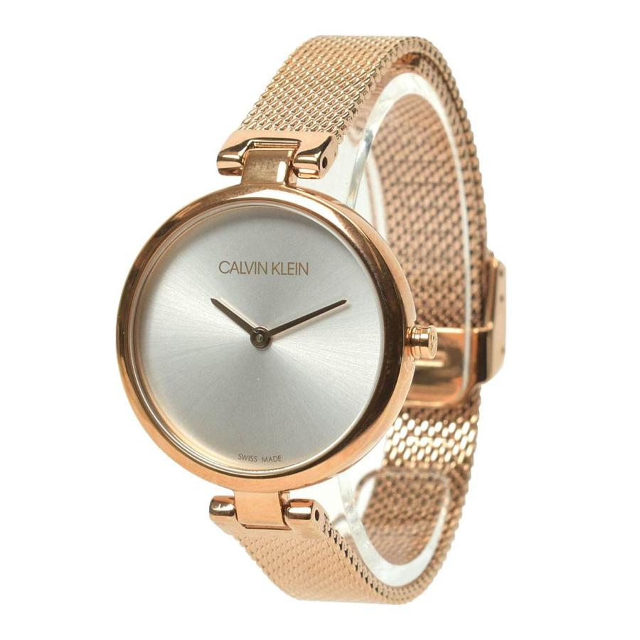 Calvin Klein Statement K8G23626 ladies watch angled view with mesh bracelet and silver dial