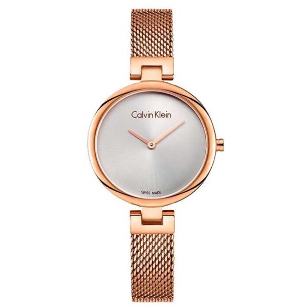 Calvin Klein Statement K8G23626 ladies watch front view with silver dial and rose gold case