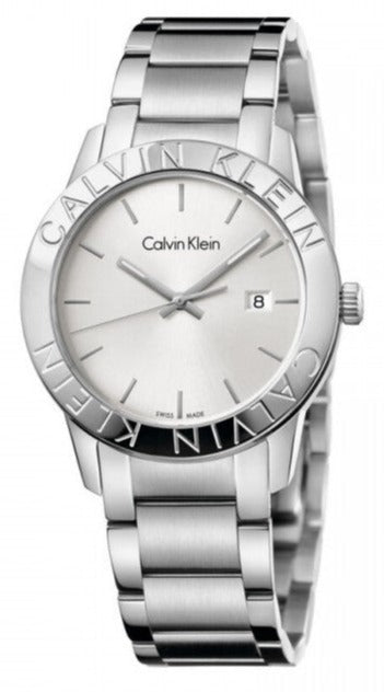 CALVIN KLEIN Steady stainless steel watch with white dial and Roman numeral bezel