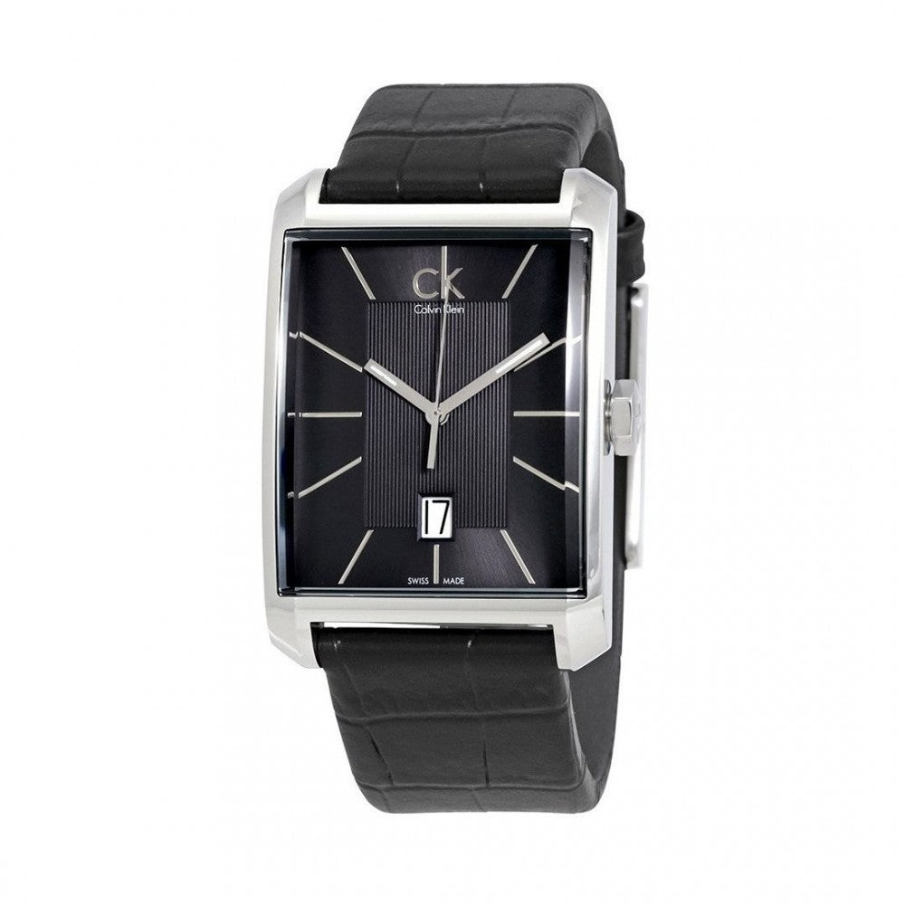 Calvin Klein Window K2M21107 watch with black dial and minimalist markers on white background