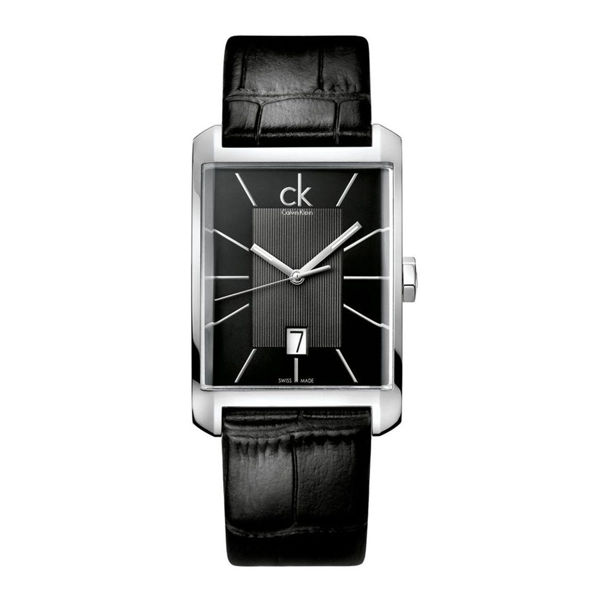 Calvin Klein Window men's watch featuring black dial, hour markers, and date window