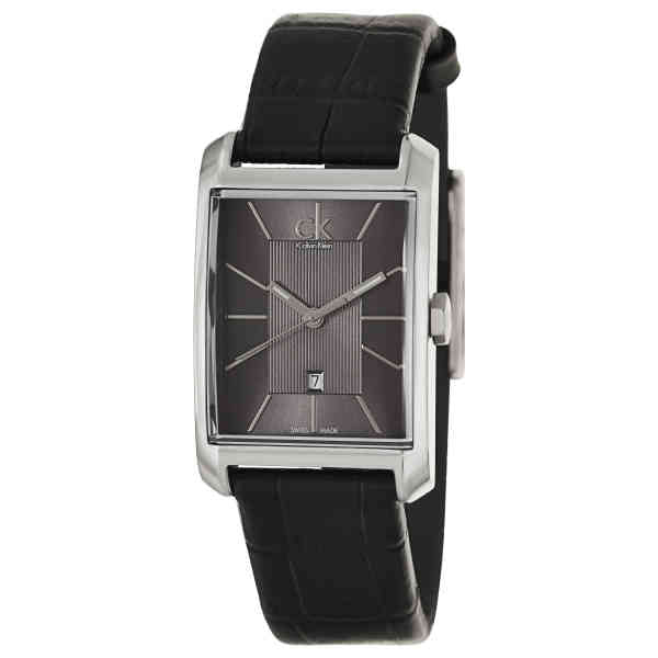 Calvin Klein Window K2M23107 side angle view with anthracite dial and crocodile-embossed leather strap