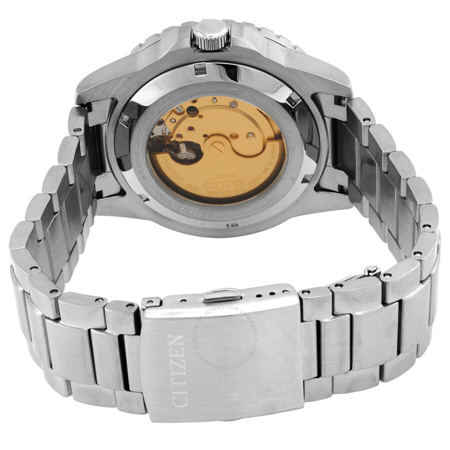 Citizen automatic movement visible through caseback of NJ0170-83Z watch