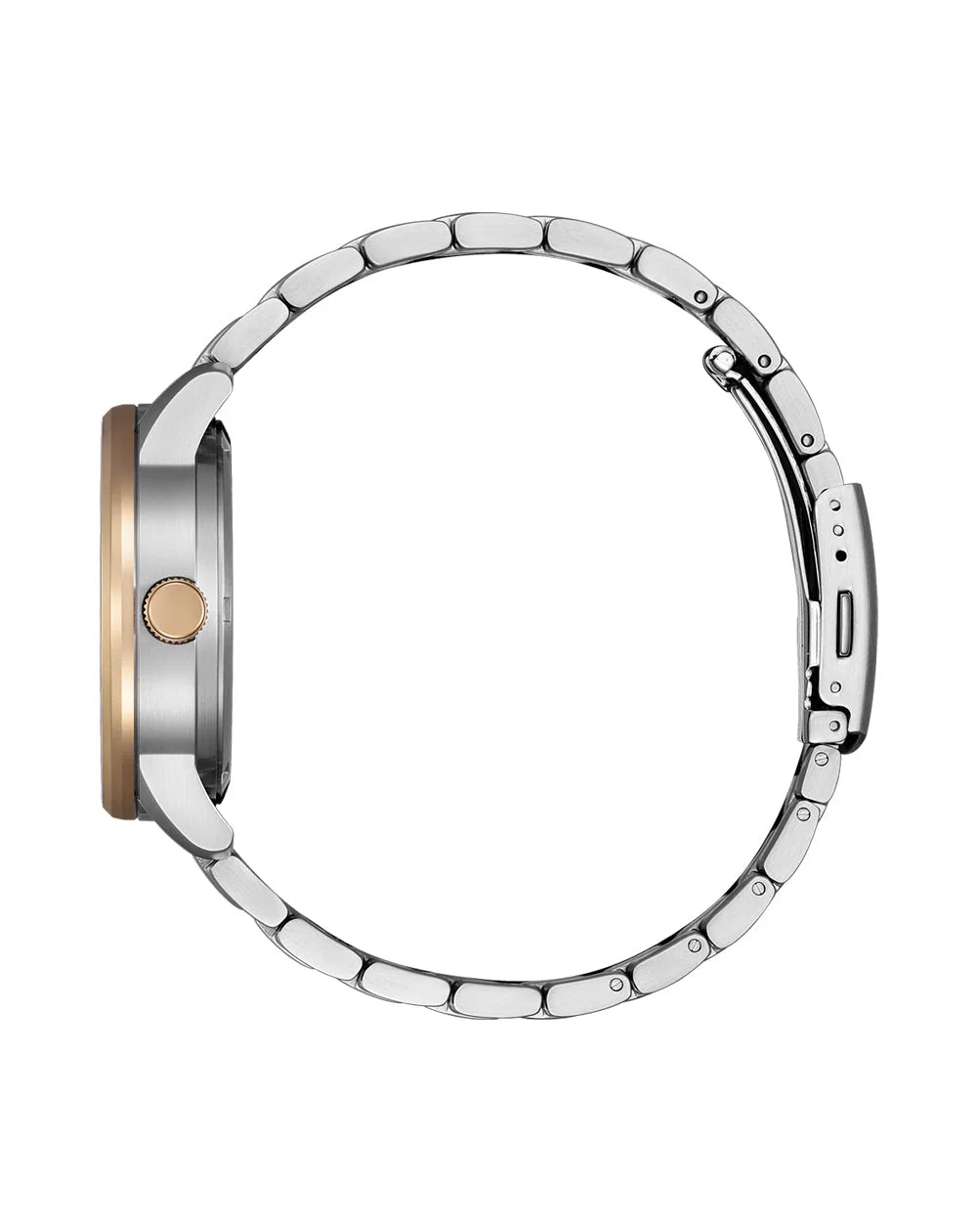 Side view of Citizen Super Titanium watch showing profile, green dial, and titanium bracelet