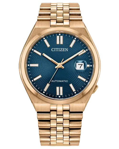 Citizen TSUYOSA 60 gold automatic watch with blue dial and gold bracelet