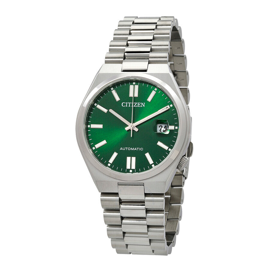 Citizen Tsuyosa automatic watch with 40mm stainless steel case and green dial featuring white hour markers and date window