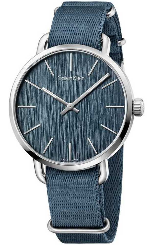 Calvin Klein K7B211WL men's watch with blue textured dial and navy fabric strap