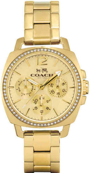 Coach gold stainless steel women's watch with champagne dial and crystal bezel, 34mm