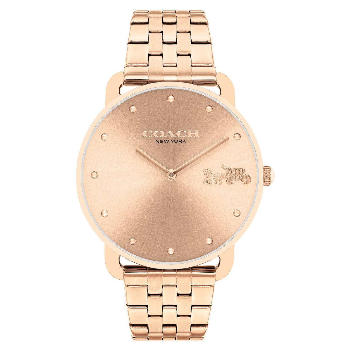 Coach rose gold steel women's watch with sunburst dial and index markers