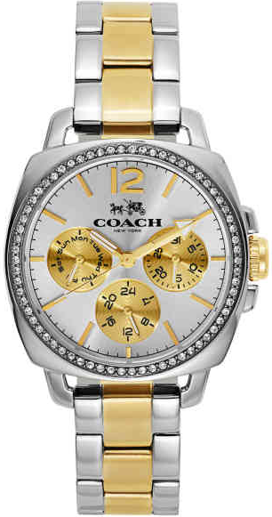 Coach Boyfriend silver dial chronograph watch with two-tone stainless steel band