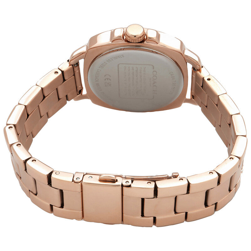Coach Boyfriend rose gold watch case back view with bracelet strap