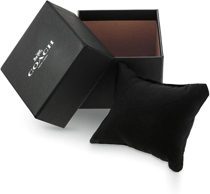 Coach Cadie watch packaging with black box and black protective cushion pillow