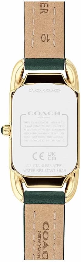 Coach Cadie watch caseback showing stainless steel case and leather strap attachment points