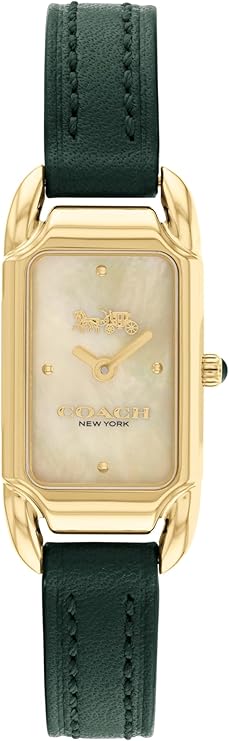 Coach Cadie women's watch with champagne dial, gold-tone case and green leather strap