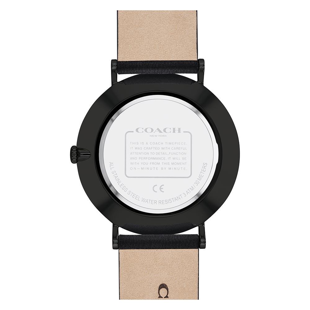 Coach Charles watch caseback showing engraved Coach branding and watch specifications