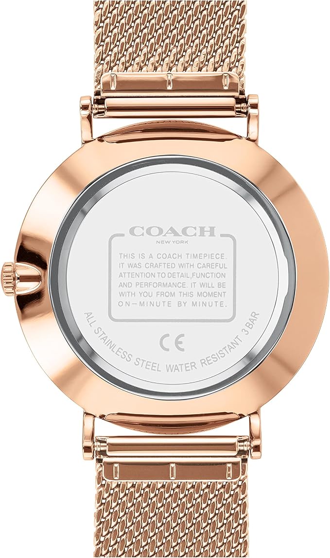 Coach Charles caseback with engraved text and water resistance certification