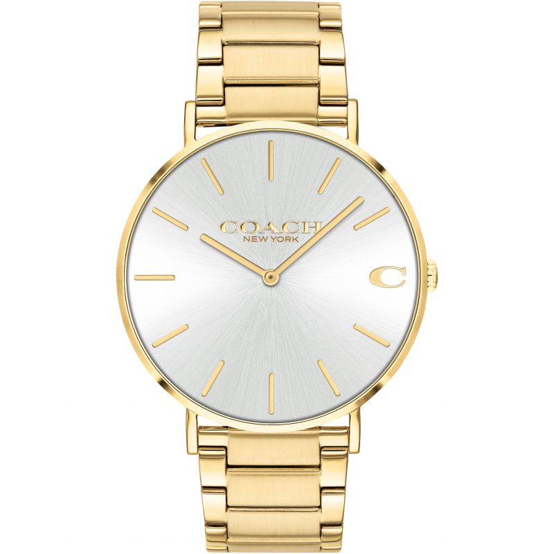 Coach Charles gold-tone steel men's watch with white dial and gold indices
