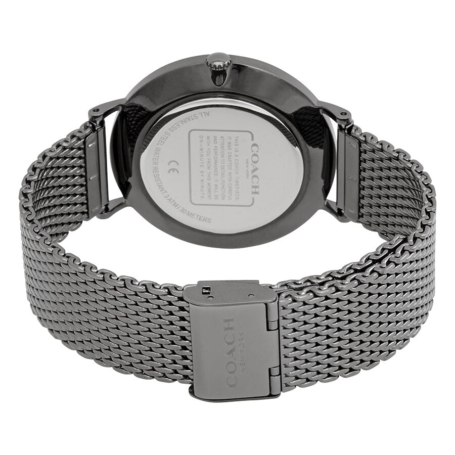 Coach Charles watch caseback showing stainless steel case with mesh bracelet