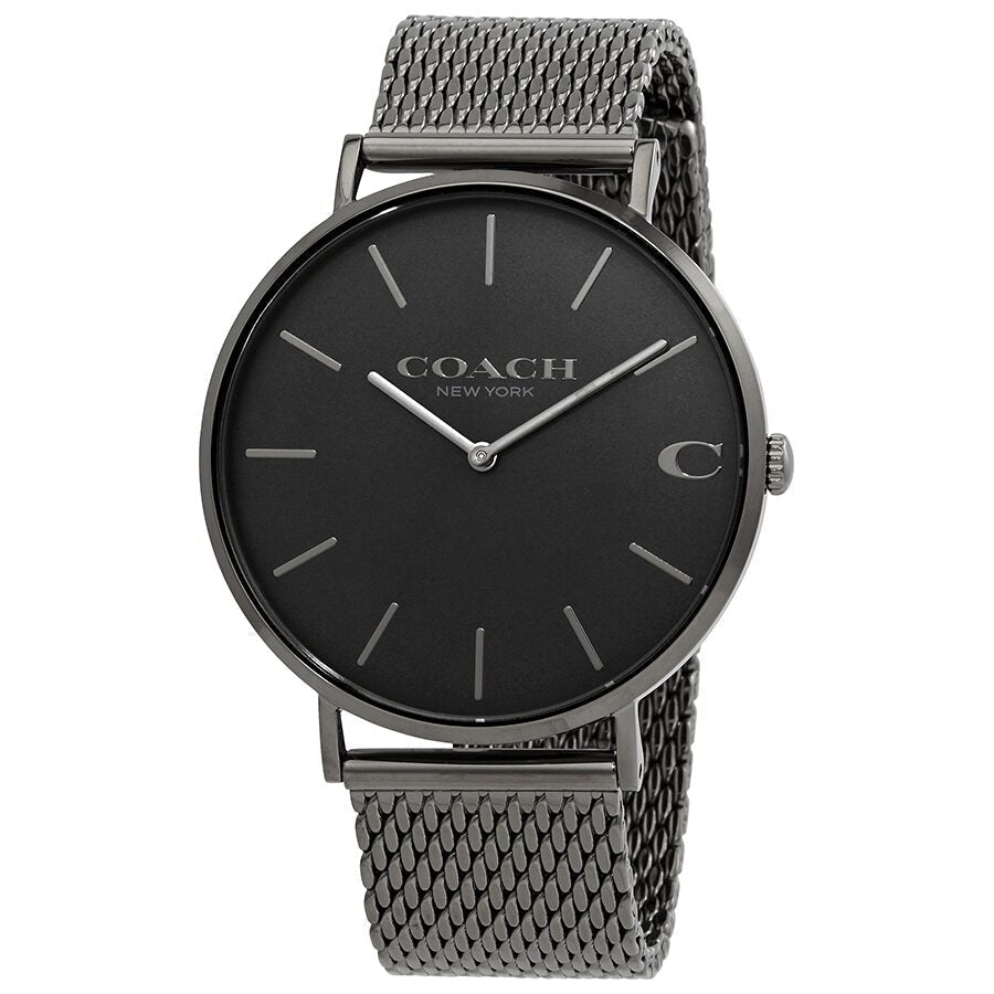 Coach Charles quartz men's watch with black dial and gunmetal mesh bracelet
