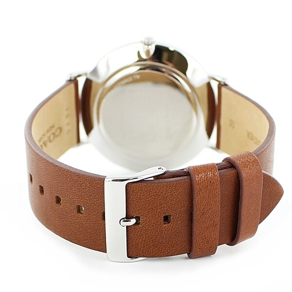Coach Charles watch back view displaying brown leather strap and silver-tone case back